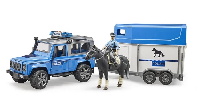 Bruder Land Rover Defender Politiewagen met paardentrailer