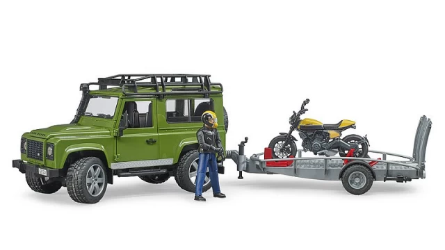 Bruder Land Rover Defender met Ducati motor en trailer