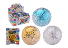 Opblaasbare bubbelbal met glitter in display 3 assorti