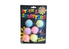 Sticky stretch glow in the dark ballen op kaart, 6 stuks