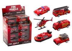 Brandweer voertuigen 1:64 in display 6 assorti