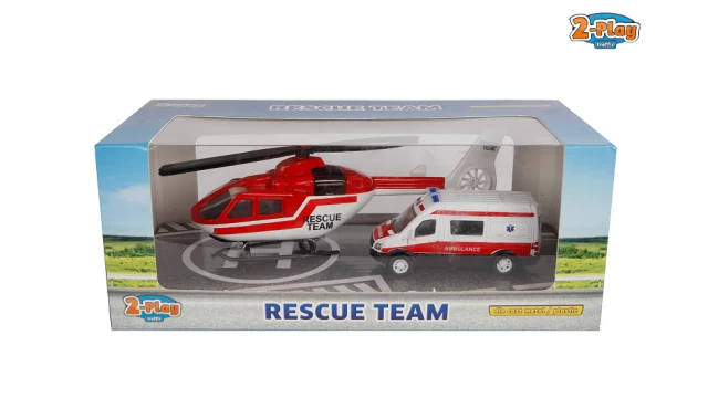 2-Play Rescue Team ambulance 8cm helikopter 16cm