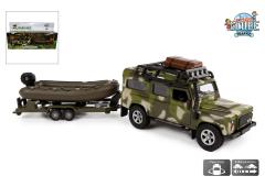 Kids Globe Die Cast Land Rover met boot en aanhanger 27cm
