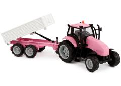 Kids Globe tractor met aanhanger 25cm met L/G roze