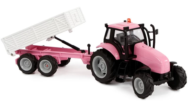 Kids Globe tractor met aanhanger 25cm met L/G roze
