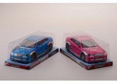Auto blauw/roze in blisterbox 27x12x9cm